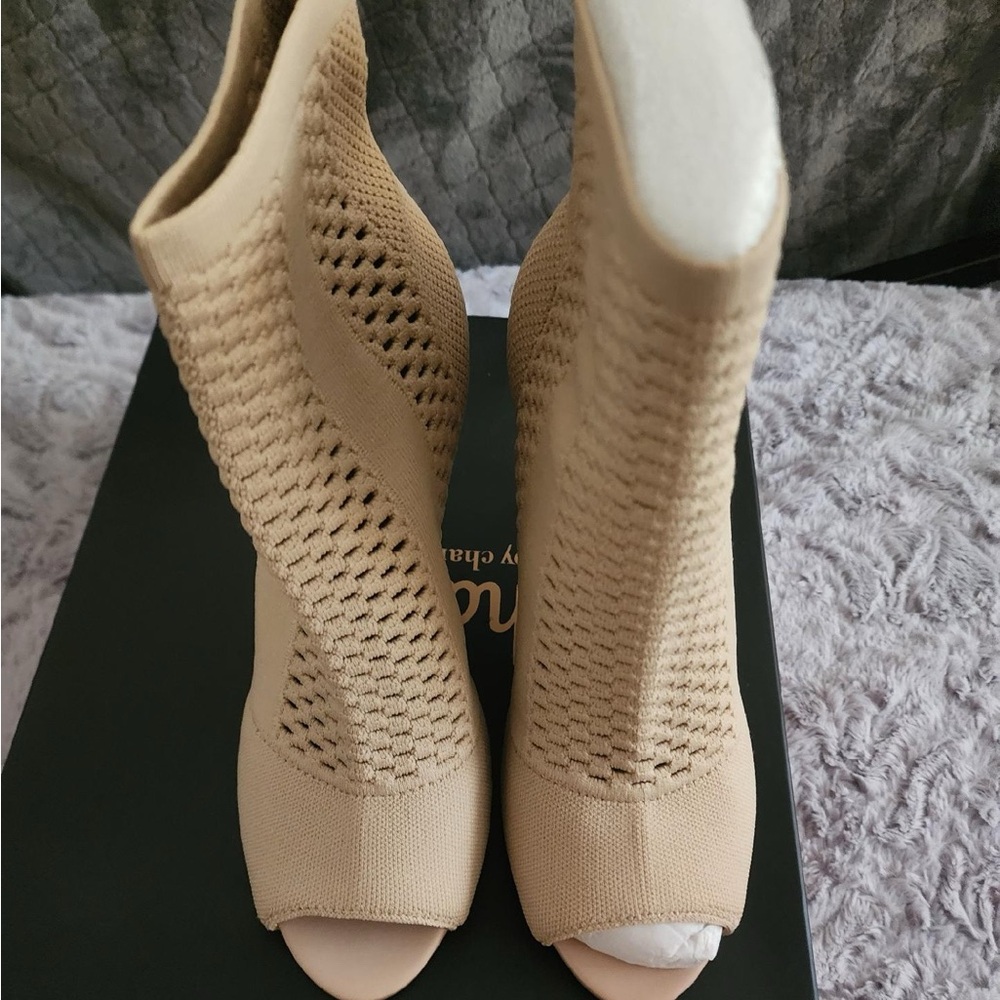 Charles David Beige Knit Peep-Toe Boots